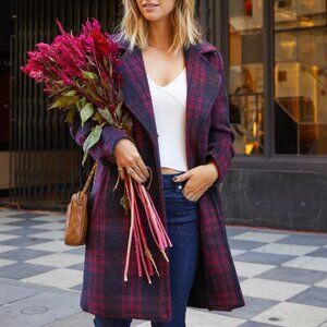 CUPCAKES AND CASHMERE Black and Burgundy Red Maroon Wool Blend Plaid Coat – S